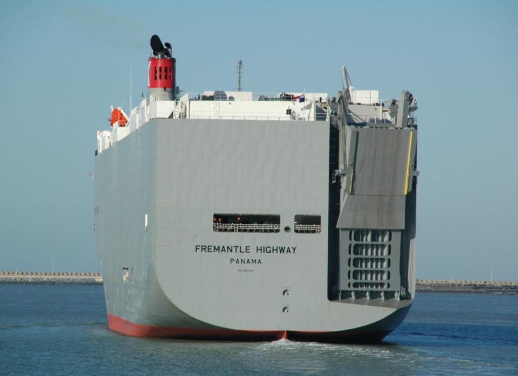 Japanese car carrier Fremantle Highway still burning off Dutch coast