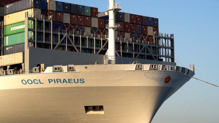 Giga container ship OOCL Piraeus arrived at Piraeus port in Greece ...