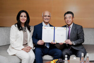 (From left: TCS Group TCSL President Saira Awan,Chairman Khalid Awan, and NX South Asia & Oceania President Katsuhito Kobayashi)