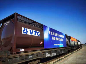 f VTB tank containers being railed from China