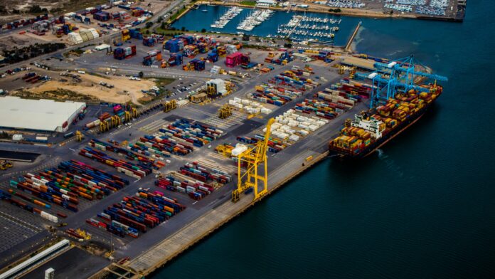 port with containers and cranes