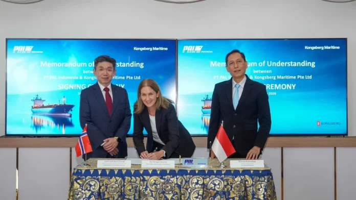 From left: Louis Soh Hoei Chiang, Head of Kongsberg Maritime Aftermarket Sales for South East Asia and Taiwan, Norwegian Ambassador to Indonesia, Rut Krüger Giverin and Wiyono Komodjojo, Chief Marketing Officer (CMO) from PT PAL.