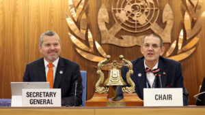 (Left to Right): Arsenio Dominguez, Secretary General of IMO and Erik Tvedt Special Adviser, Naval Architect of Danish Maritime Authority