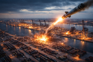 Iran's ballistic missile against a base reaching targets 4,000 kilometres away expose major port and logistics hub across the Indian Ocean.