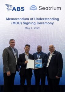 Photo Caption Featured L to R at the 2026 Offshore Technology Conference: Matthew Tremblay, ABS Senior Vice President, Global Offshore; Michael Kei, ABS Vice President, Technology; Murthy Pasumarthy Vice President, (Technology) & Head, Seatrium Technology and Innovation; and Aziz Merchant, Executive Vice President, Seatrium Technology and New Product Development