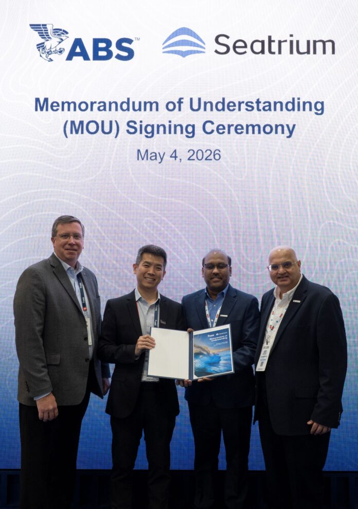 Photo Caption Featured L to R at the 2026 Offshore Technology Conference: Matthew Tremblay, ABS Senior Vice President, Global Offshore; Michael Kei, ABS Vice President, Technology; Murthy Pasumarthy Vice President, (Technology) & Head, Seatrium Technology and Innovation; and Aziz Merchant, Executive Vice President, Seatrium Technology and New Product Development