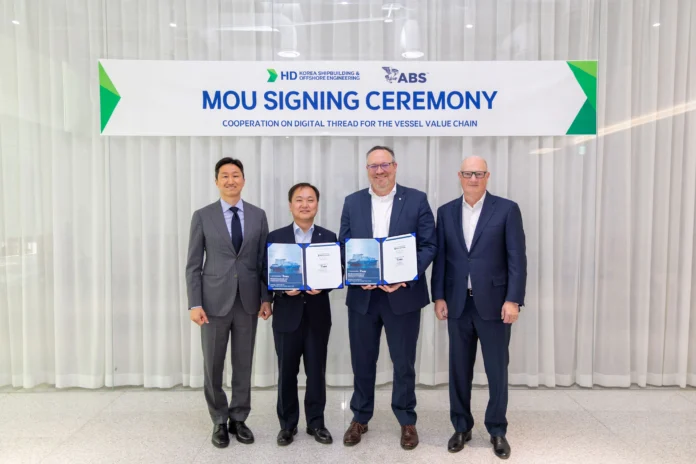 Photo Caption (L to R): Ki-sun Chung, Chairman & CEO, HD Hyundai; Hyung Kwan Kim, President & CEO of HD Korea Shipbuilding & Offshore Engineering; Patrick Ryan, ABS Senior Vice President and Chief Technology Officer; and John McDonald, ABS Chairman and CEO