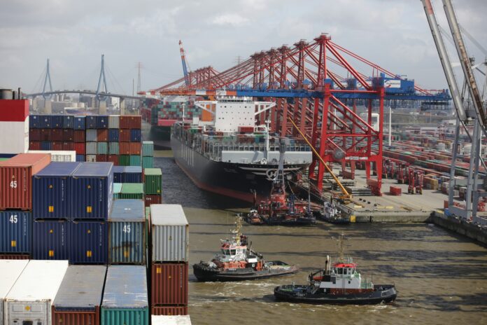 shipyard with containers and ship