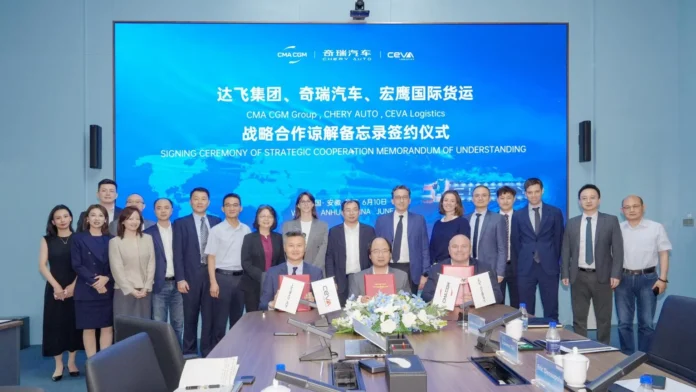 CMA CGM Group, CEVA Logistics and Chery Automobile have signed a Memorandum of Understanding (MoU) to strengthen Chery Auto's global supply.