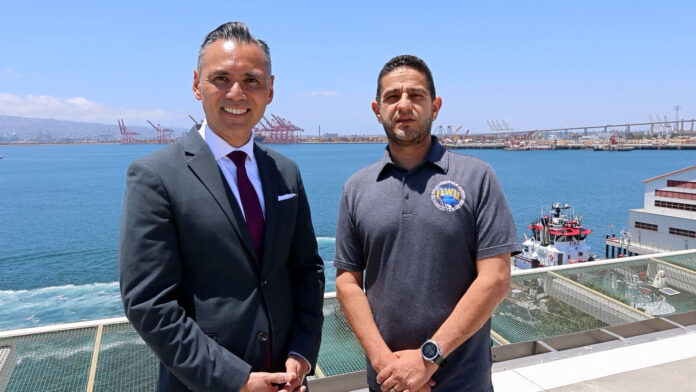 ILWU Local 13 President Mario “Moe” Medina joined Port of Long Beach CEO Dr. Noel Hacegaba to announce the impressive cargo numbers for May.