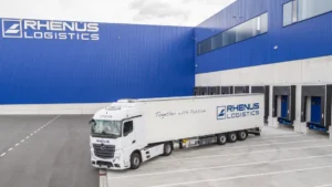 Rhenus vehicle departing a UK logistics facility, supporting cross-border supply chain operations and customs-managed deliveries between the UK and EU. Credits: Rhenus SE & Co. KG