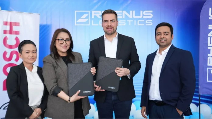 From left to Right: Maria Shiela Catalan Trinidad - Country Head Logistics of Bosch Philippines Celeste Cervania - Managing Director of Bosch Philippines Marcus Fornell, Regional Head of Rhenus APAC Warehousing Solutions Deepak Sharma, Managing Director of Rhenus Philippines Warehousing Solutions Credits: Rhenus Philippines