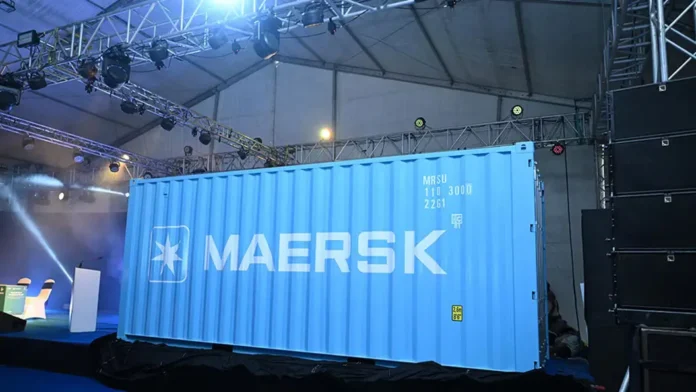 maersk-blue-container-on-stage