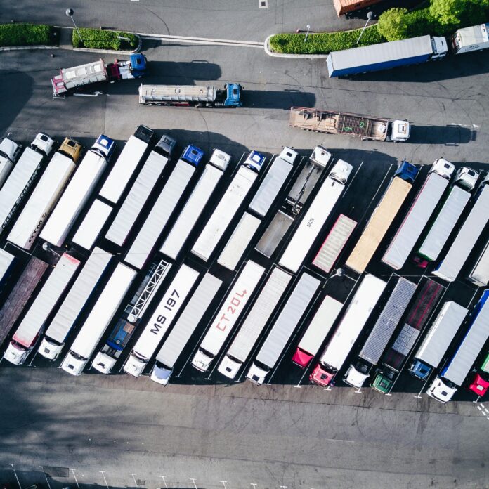 white parked trucks