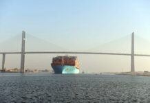 Maersk cuts import dry port surcharge for New Delhi BANGKOK MAERSK, crossing a bridge at Suez Canal