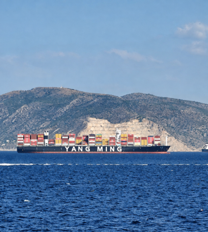 Yang Ming container ship outside Piraeus Port