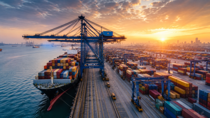 Readers Speak: Port infrastructure tops shipping investment priorities Cinematic aerial view of a container ship alongside a modern port terminal with gantry cranes and container stacks, illustrating port infrastructure as the top shipping investment priority.