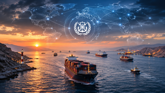 Readers Speak: International oversight favoured for the Strait of Hormuz – cinematic editorial cover depicting container ships transiting the Strait of Hormuz beneath a digital governance interface symbolizing international cooperation, maritime oversight, and the future management of one of the world's most strategic shipping corridors.