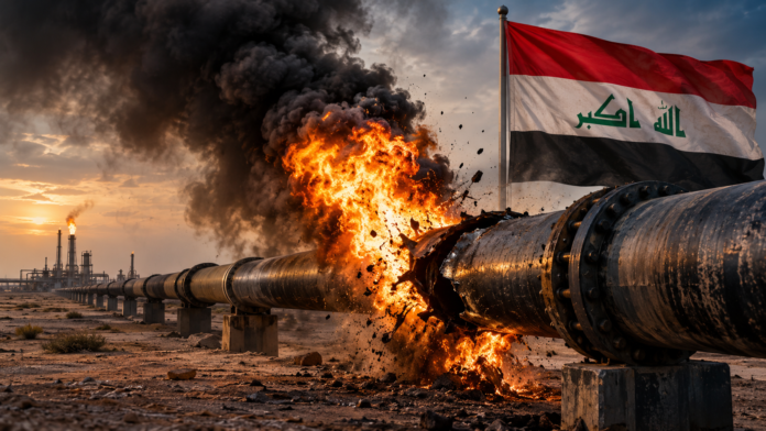 Drone strikes launched from Iraqi soil shut Saudi Arabia's Hormuz-bypass pipeline, forcing Baghdad into a containment posture.