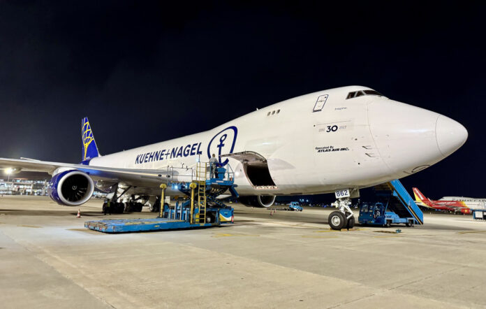 Kuehne+Nagel's Boeing 747 "Inspire" at Hainoi International Airport, Vietnam